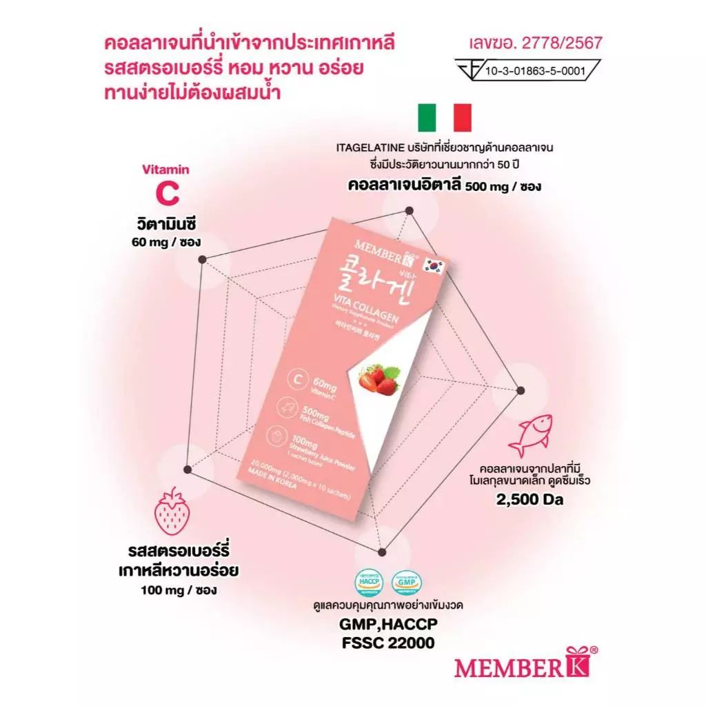 Vita Collagen 500mg สูตรเริ่มต้น 1 กล่อง 10 ซอง thumbnail 7