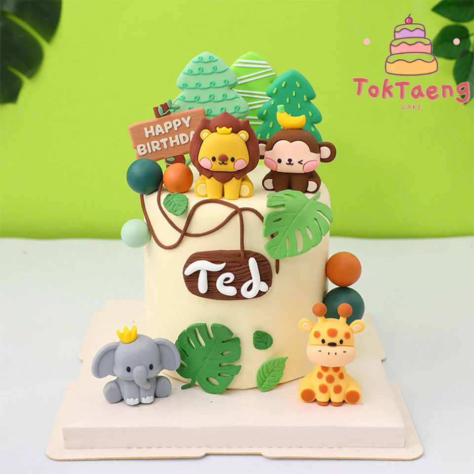 ตุ๊กตาแต่งเค้ก สิงโต ยีราฟ ลิง ช้าง ยางนิ่ม ธีมซาฟารี รูปสัตว์ สวนสัตว์ เค้กธีมสวนสัตว์ สําหรับตกแต่งเค้ก