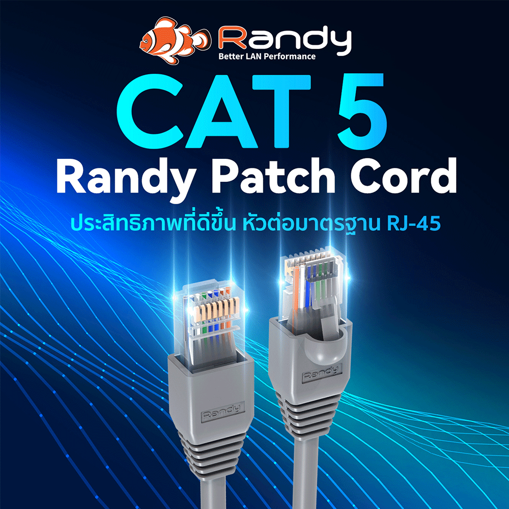 RANDY สายแลน Patch Cord เข้าหัวสำเร็จ หัวต่อ RJ45 มาตรฐาน Cat5 ความยาว 1.5m,2m,3m,5m,10m