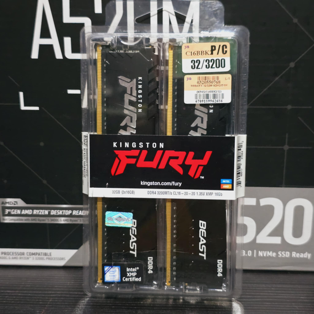 แรมพีซี RAM 32GB (16GBx2) DDR4 3200MHz (หน่วยความจำ) KINGSTON FURY BEAST (BLACK) มือ1 ยังไม่แกะใช้งา