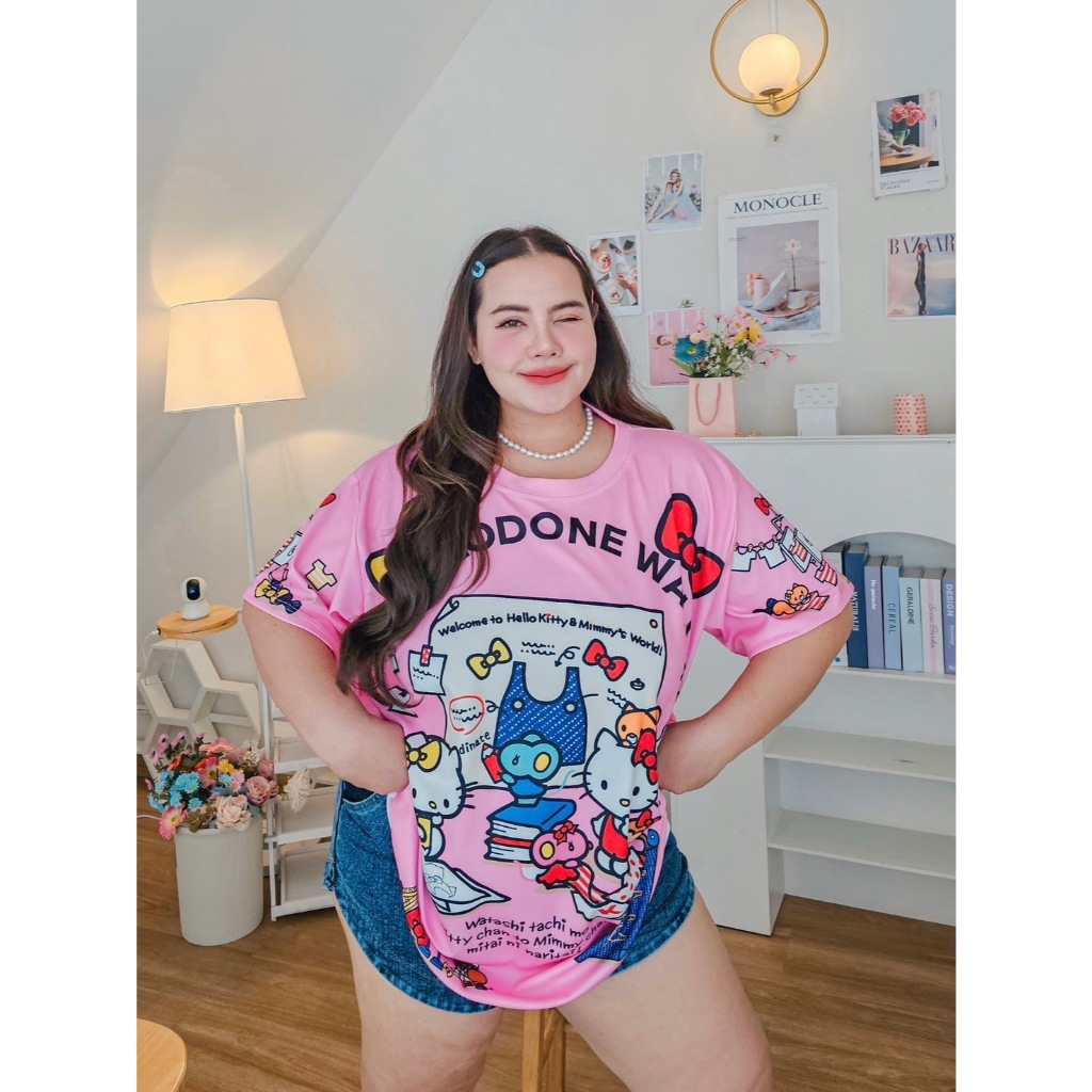 เสื้อคอกลม Over Print พิมพ์ลายน่ารัก หน้า-หลัง KT 46"-62"