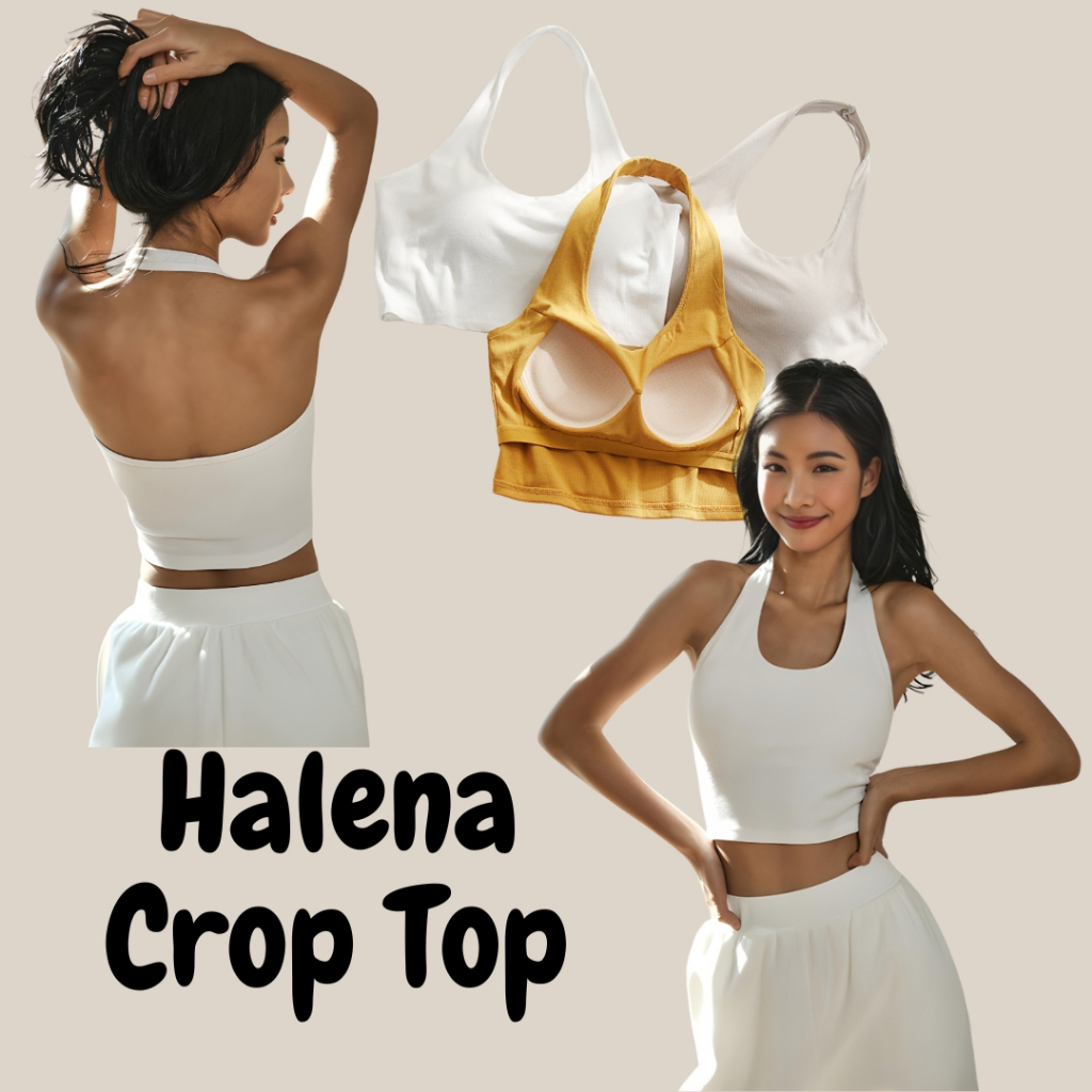 Halena Crop Top เสื้อคล้องคอ ทรงครอป มีบราในตัว ไม่ต้องใส่บรา ไม่ต้องติดซิลโคน สะดวกสบายขึ้น