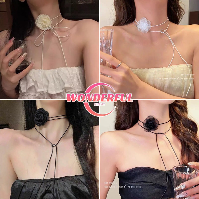Wonderful Night สไตล์เกาหลี สร้อยคอโชคเกอร์ โช้กเกอร์ดอกไม้ ลายดอกไม้ หลายแบบ เครื่องประดับแฟชั่น