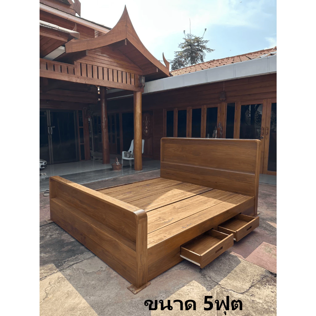 เตียงไม้สักทองมีลิ้นชัก 3.5 5 6 ฟุต thumbnail 5