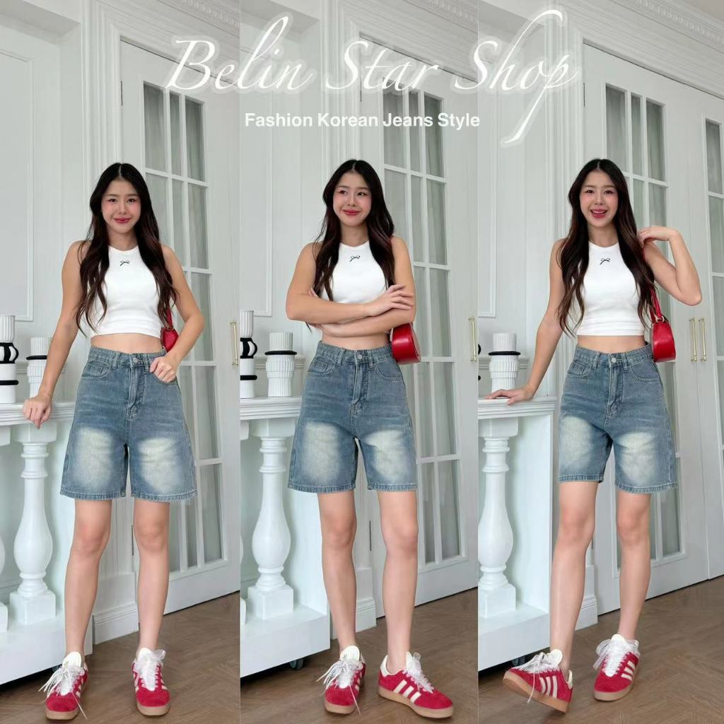 กางเกงยีนส์ผู้หญิง ขาสั้น 5ส่วน ผ้าไม่ยืด เนื้อผ้าดีใส่สบาย HipJeans ไซส์ S - 4XLขาสั้น