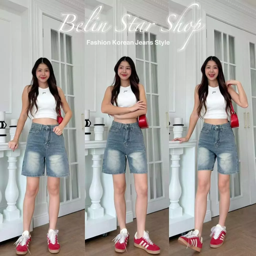 กางเกงยีนส์ผู้หญิง ขาสั้น 5ส่วน ผ้าไม่ยืด เนื้อผ้าดีใส่สบาย HipJeans ไซส์ S - 4XLขาสั้น