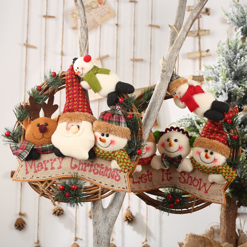 ส่งจากไทย พวงหรีดตุ๊กตา MERRY CHRISTMAS แขวนประตูหน้าต่าง ของแต่งต้นคริสต์มาส