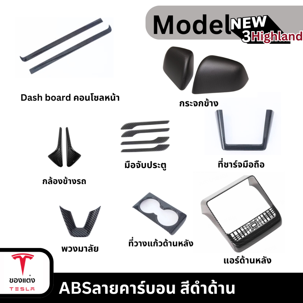 ABS ดำด้านลายคาร์บอน-Tesla model3 Highland(พร้อมส่ง)
