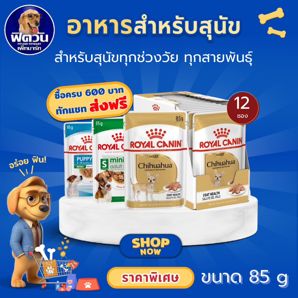 อาหารสุนัขซอง ROYAL CANIN ขนาด 85 กรัม (จำนวน 12 ซอง){อาหารเปียกสุนัข}