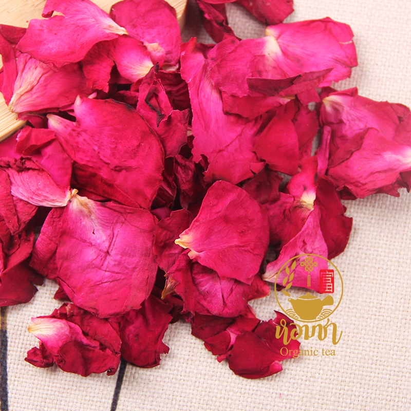 กลีบกุหลาบแดง อบแห้ง เต็มกลีบ ไม่ใช่เศษ หอม ดื่มเป็นชา ตกแต่งเครื่องดื่ม เบเกอรี่ อาหาร บิ้วตี้ สปา