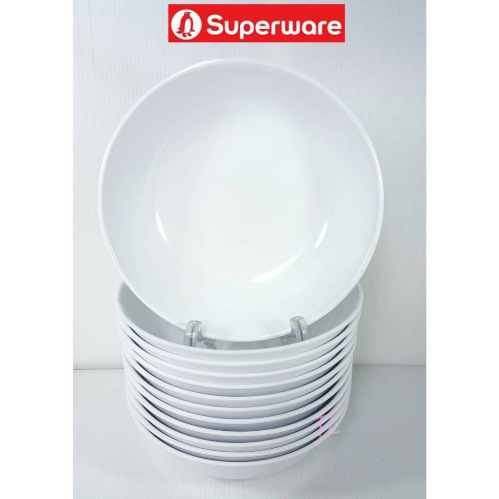 ชาม7.5นิ้ว 12ชิ้น สีขาวกลม สูงก้นถึงปากชาม 2.1นิ้ว ซุุปเปอร์แวร์เกรดA เมลามีน100%ตรานกเพนกวินsuperware
