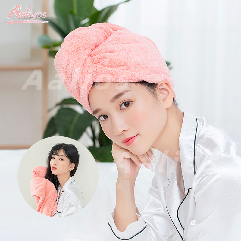 ผ้าเช็ดผมนาโน สีพื้น/ลายการ์ตูน หมวกคลุมผมแห้ง ดูดซับน้ำได้ดี หลายตัวเลือก