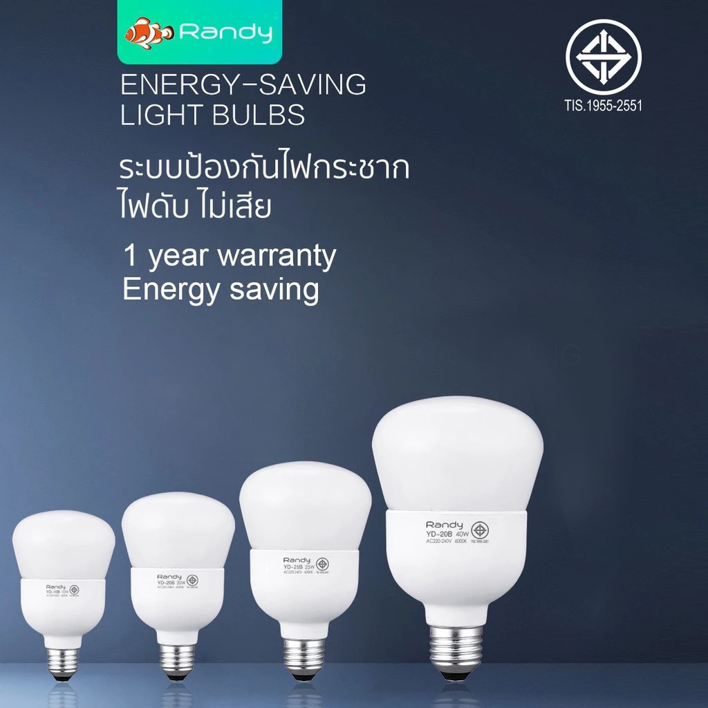 กดสั่งซื้อ3ชิ้นได้รับของแถม1ชิ้น Randy มอก.หลอดไฟ LED Bulb10W20W30W40W หลอดไฟแอลอีดี ขั้วE27 ไฟ led LAMPแอลอีดีหลอดประห