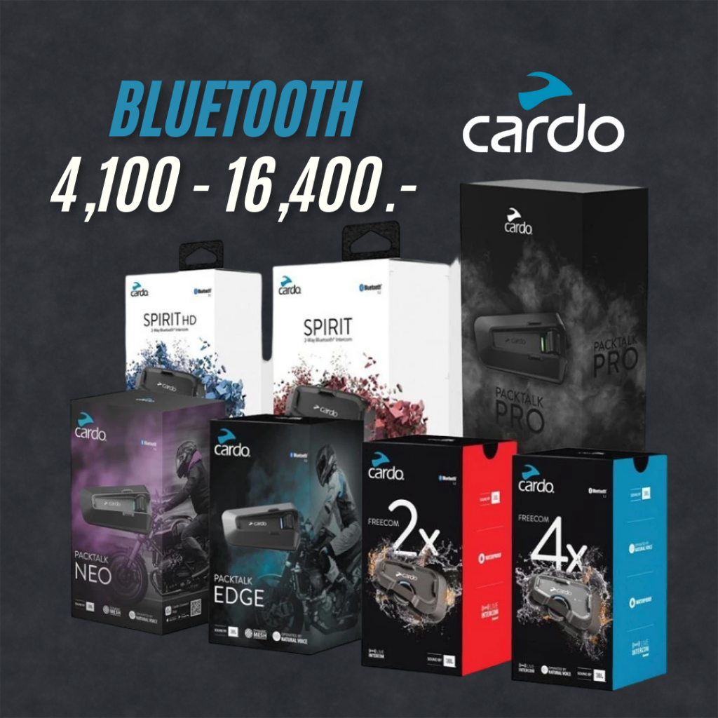 BLUETOOTH CARDO บลูทูธสำหรับติดตั้งหมวกกันน็อค ราคาเริ่มต้นที่ 4,100 - 16,400.-