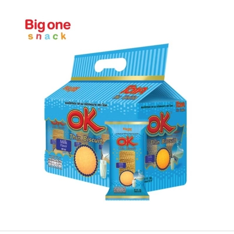 (×3แพ็ค/36ชิ้น)🍶โอเค ทิน บิสกิต ขนมปังแผ่นบางกรอบ รสนม 25ก. OK Thin Biscuit 25g×12