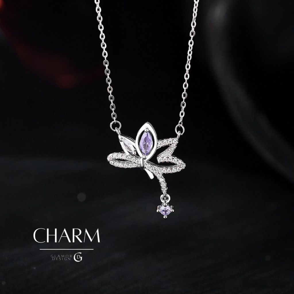 GLAMOR จี้เพชร Charm สร้อยคอเงินแท้ สร้อยเพชร สร้อยนำโชค สร้อยคอดอกไม้ สไตล์ใหม่ สร้อยคอสีม่วง