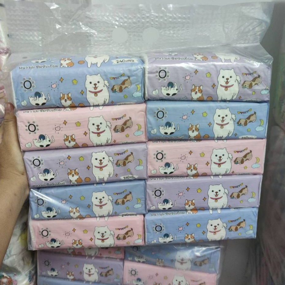 กระดาษทิชชู่ (ยกแพ็ค 10ห่อ) ลายน้องหมา ยอดฮิต นุ่ม แพ็คละ10ห่อ