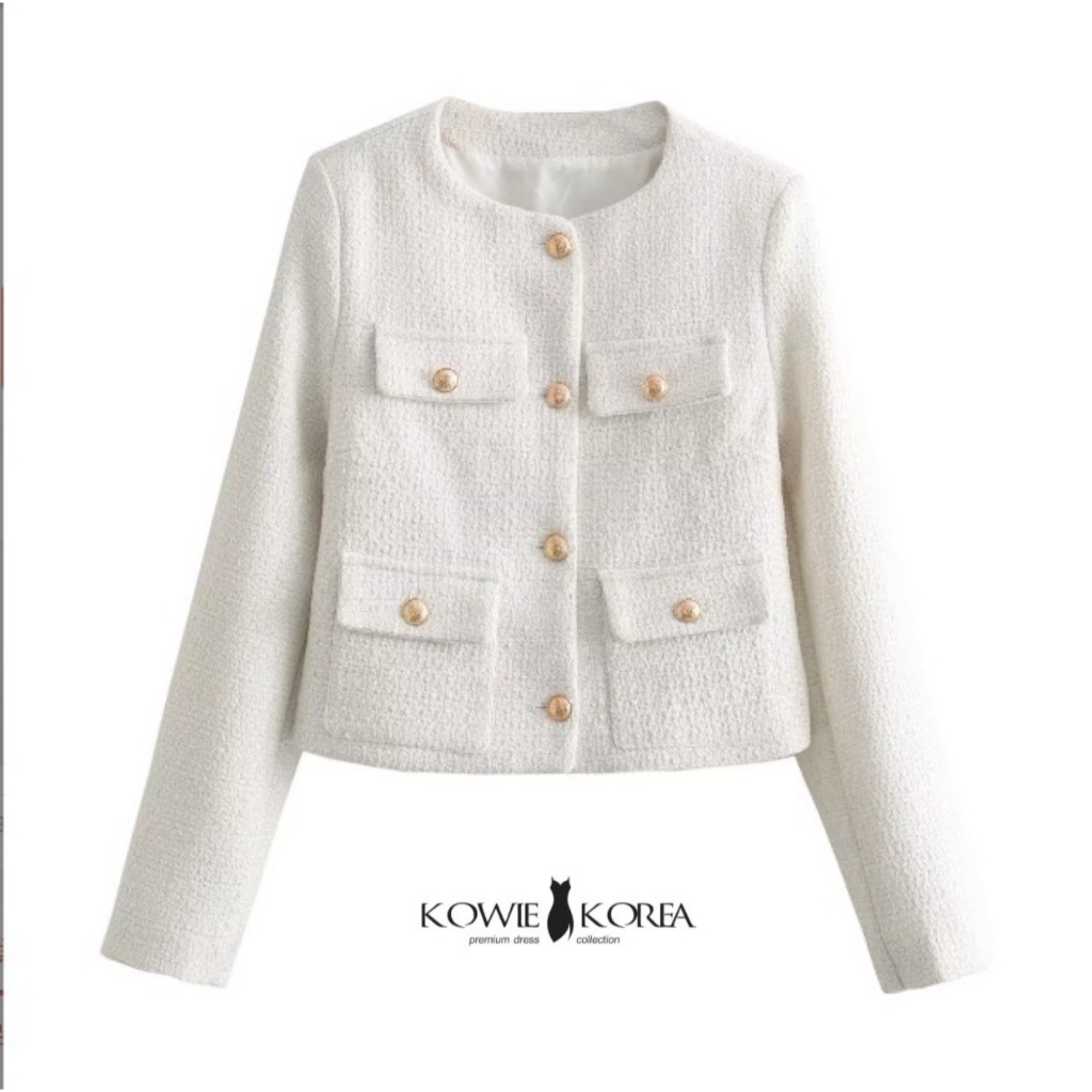 Kowie Korea ( 425 ) Rada เสื้อทวิตแขนยาว สีขาว สีดำ เสื้อสูท เสื้อทำงาน