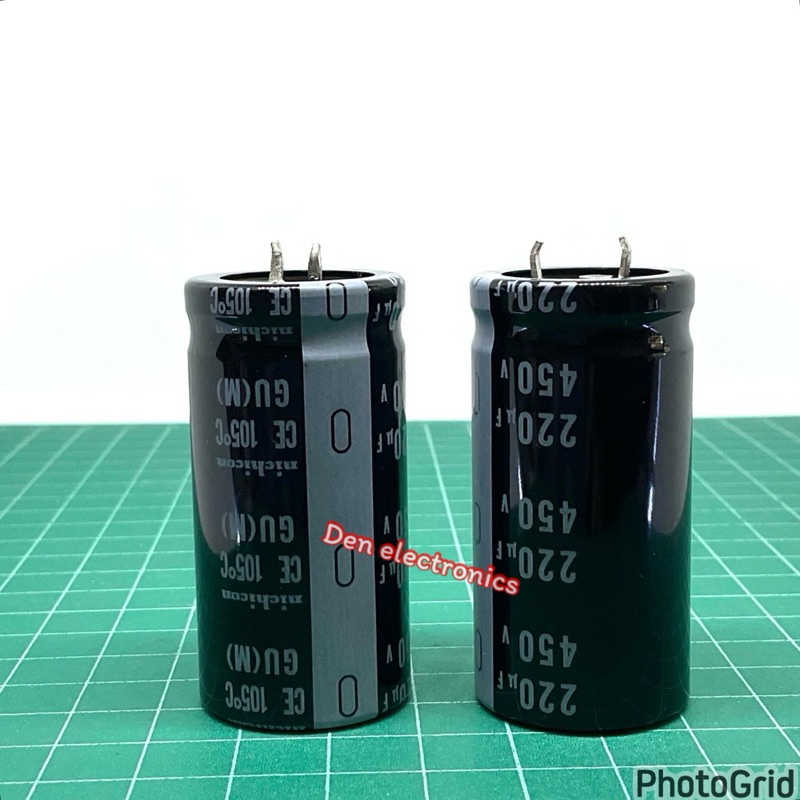 C ขาเขี้ยว 220uF450V กว้าง25mm สูง50mm  105องศา ยี่ห้อ nichicon capa คาปา ตัวเก็บประจุ