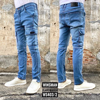 กางเกงยีนส์ ขายาวคาร์โก้ผ้ายืด ทรงขาเล็ก WINSMAN เอว28-36 ราคาถูก