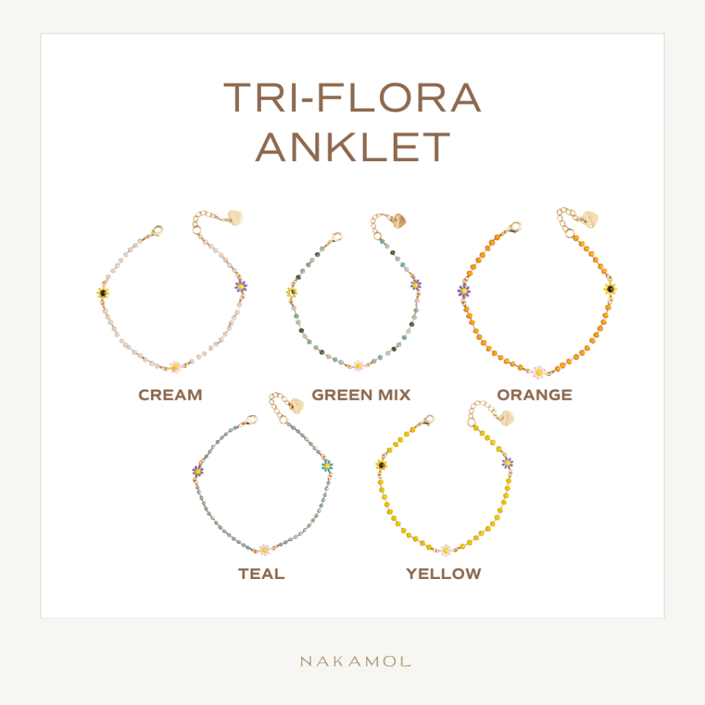 NAKAMOL - TRI-FLORA BEADED ANKLET สร้อยข้อเท้าดอกไม้สามสี
