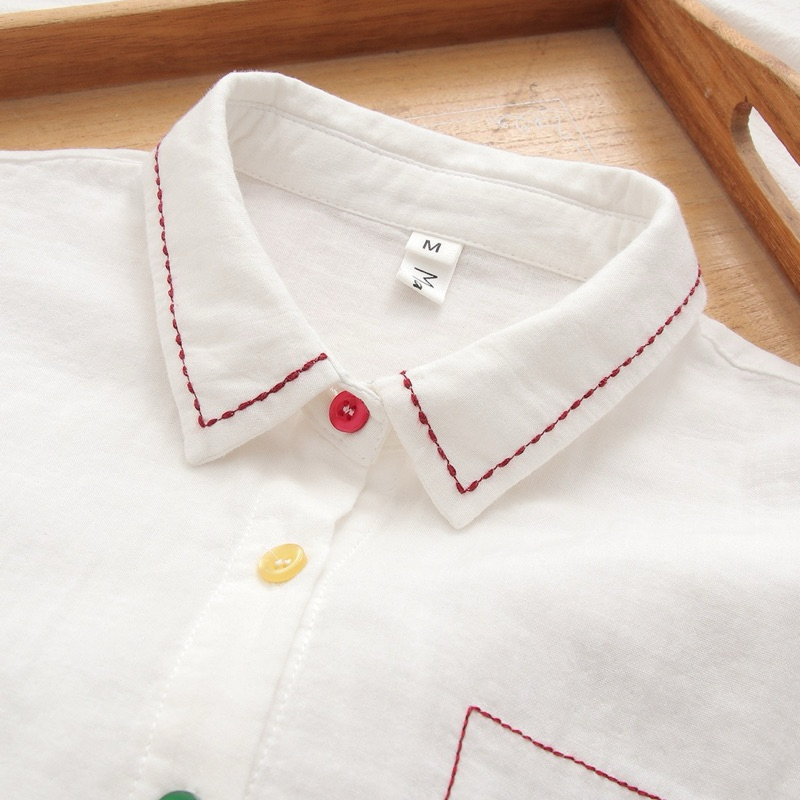 (3ลาย) เสื้อเชิ้ตสีขาว “ปักลาย” เสื้อทำงานผู้หญิง 41-45“ แขนยาว ผ้าสาลูเนื้อบางประกบ 2 ชั้น MyCotton.2021