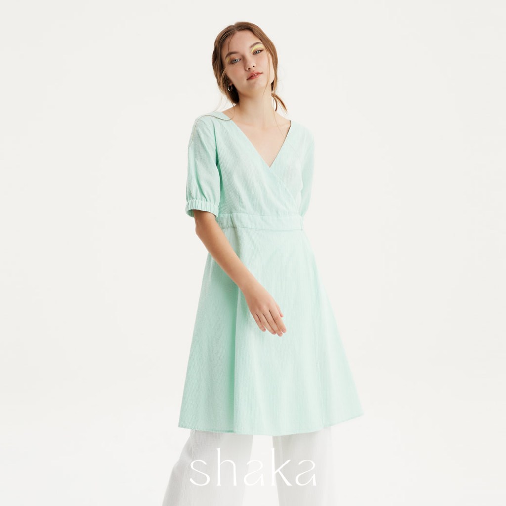Shaka SS22 Wrap Dress เดรสสั้น แขนพอง DS-L220505