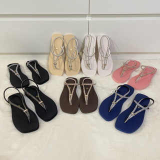 รองเท้าแตะหัวตัด รัดส้นสายเพชร พร้อมส่ง