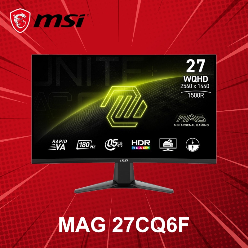 จอมอนิเตอร์ 27" MSI MAG 27CQ6F Curved VA 2K 180Hz ประกันศูนย์ 3 ปี