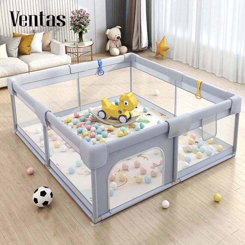 Ventas คอกกั้นเด็ก รั้วเด็ก คอกเด็ก ระบายอากาศ มีประตู กั้นเด็ก แข็งแรง ฟรีลูกบอลทะเล สูง 60cm คอกกั้นเด็กตาข่าย