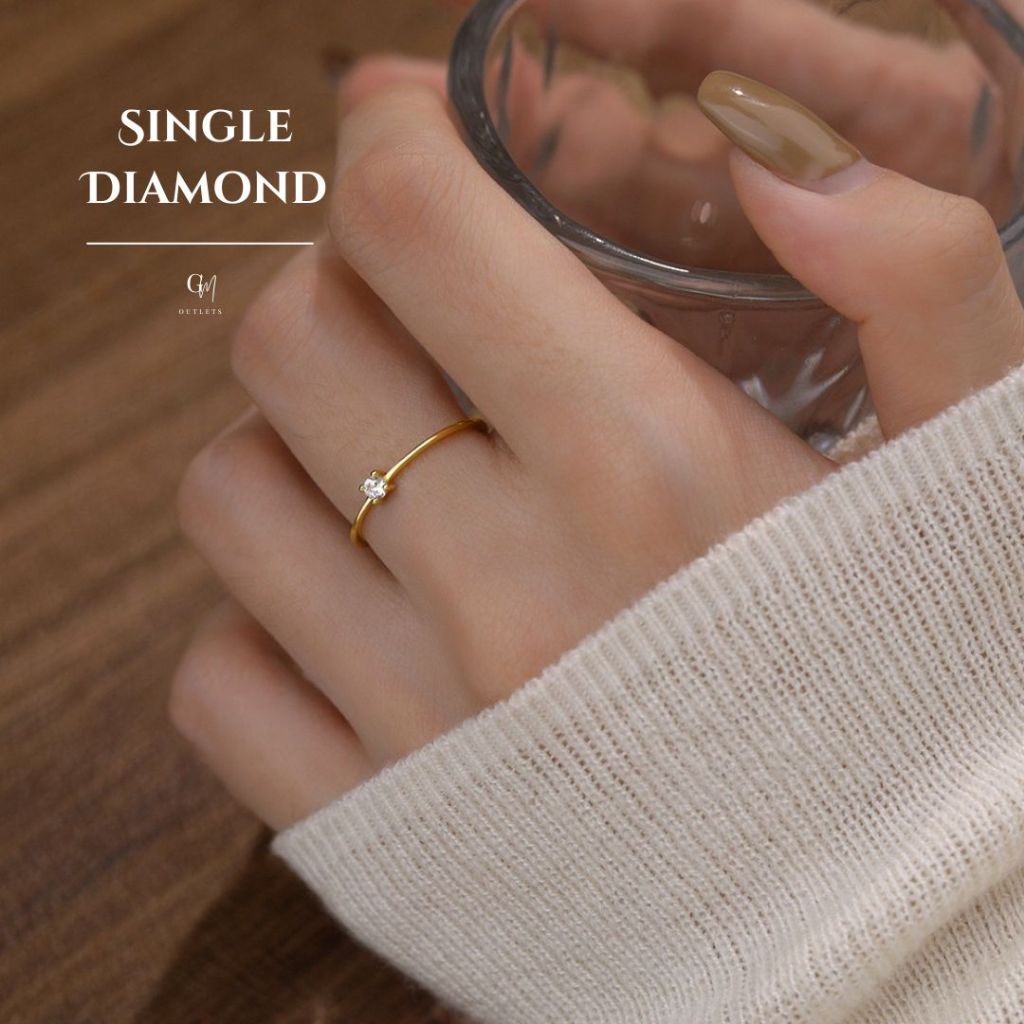 OUTLETS ล้างสต็อกจากโรงงานตรง แหวนทองชุบ Single Diamond Rings แหวนปรับได้ แหวนผู้หญิง แหวนแฟชั่น