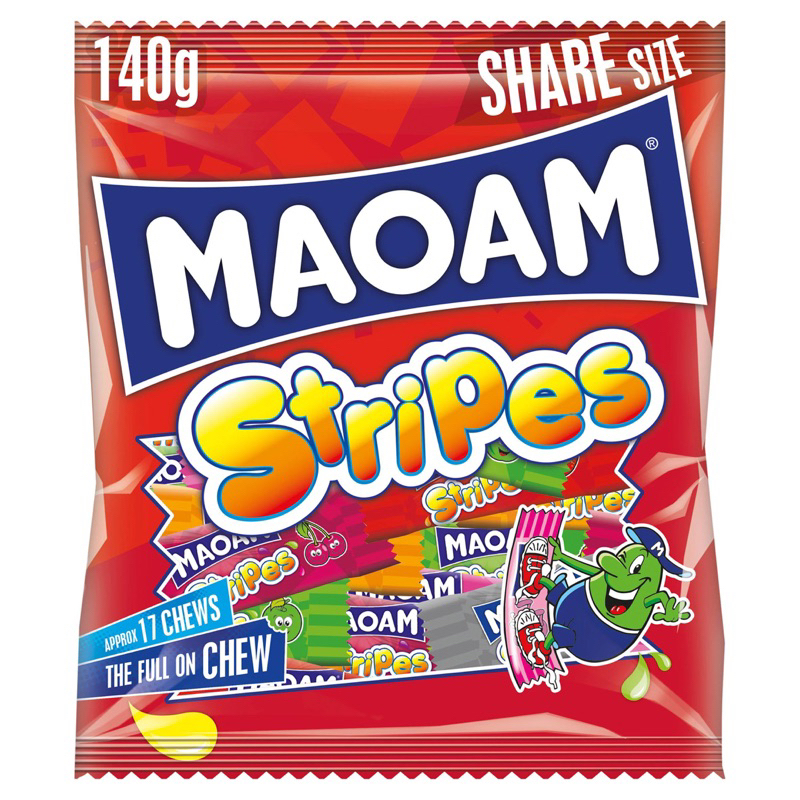 Maoam stripes 140g. ลูกอมเคี้ยวหนึบกลิ่นต่างๆ นำเข้าจาก อังกฤษ