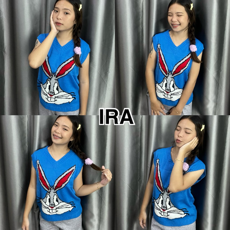 BY IRA พร้อมส่ง เสื้อกล้ามไหมพรม คอวี ลายกระต่ายสุดน่ารัก ผ้านุ่ม ใส่สบายมากๆๆ