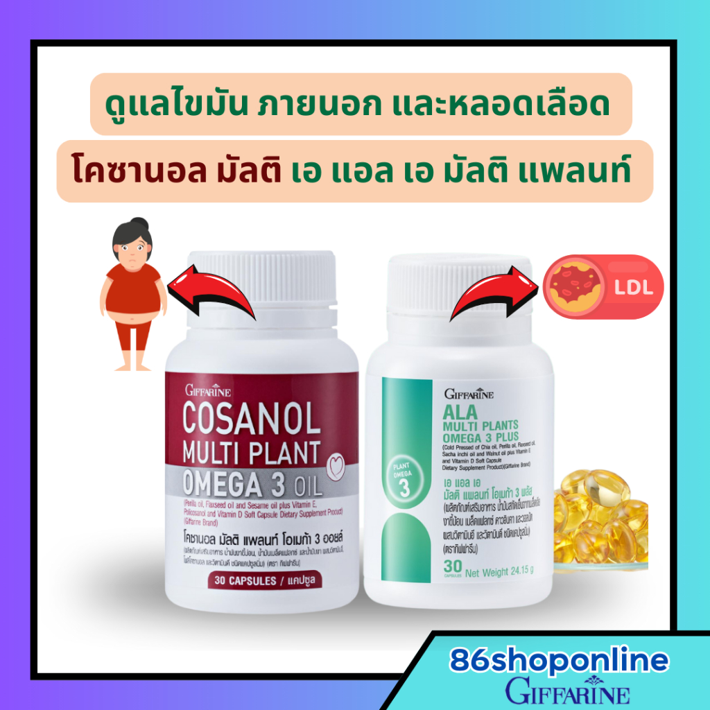 ลดไขมัน ลดน้ำหนัก เพิ่มการเผาผลาญ โคซานอล กิฟฟารีน มัลติ แพลนท์ ไขมัน หลอดเลือด เมล็ดเจีย น้ำมันงาขี้ม่อน วอลนัท เอแอลเอ