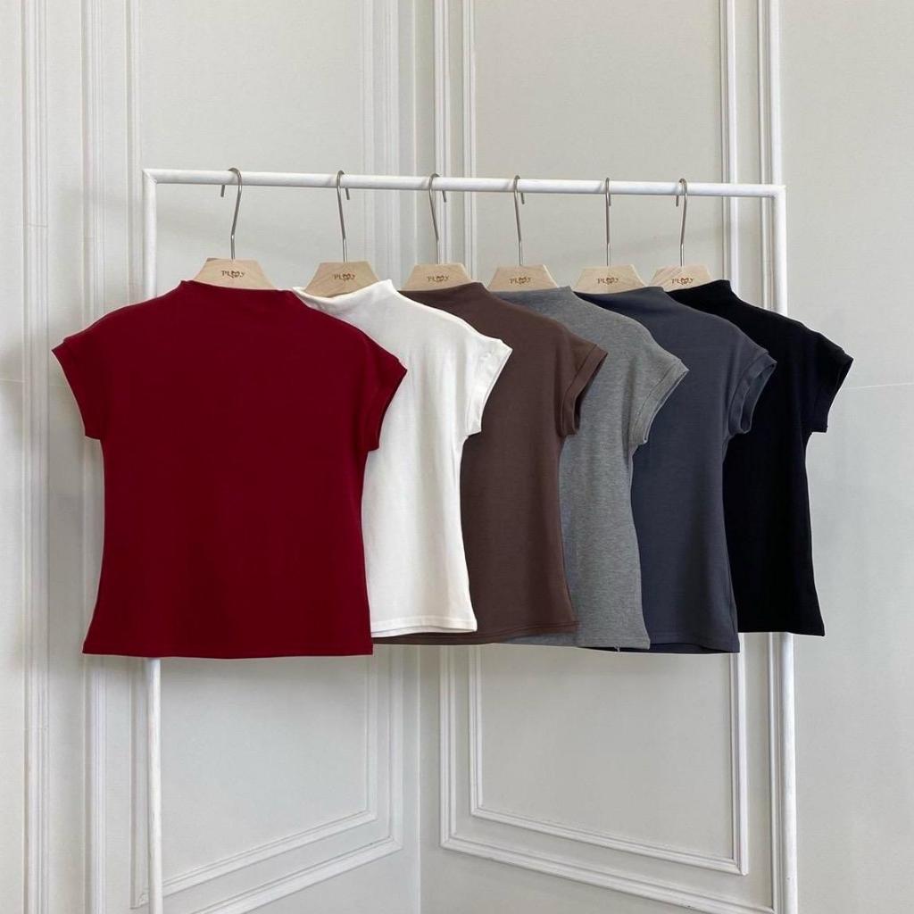 PP3281 เสื้อยืดแขนล้ำคอปีนสีพื้น Clothing Lady ผู้หญิง Women คอสูง Tshirt