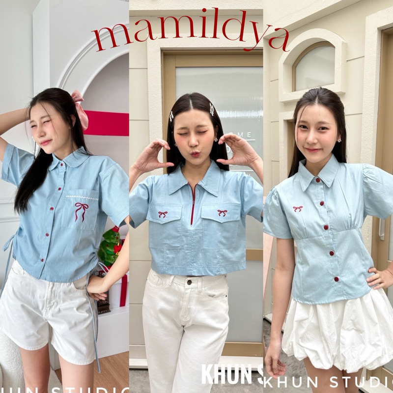 Mamildya.shop เสื้อคอปกยีนส์ มีกิมมิคน่ารักๆ กระดุมใช้งานได้จริง/N2-2/KHUN-Jอ่อน
