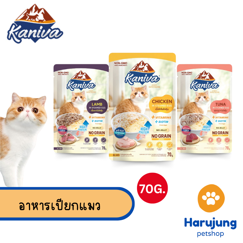 Kaniva Steam Egg อาหารเปียกแมว ในไข่ตุ๋น เนื้อนิ่ม ทานง่าน ตัวแน่นด้วยโปรตีนจากไข่ ขนาด 70g