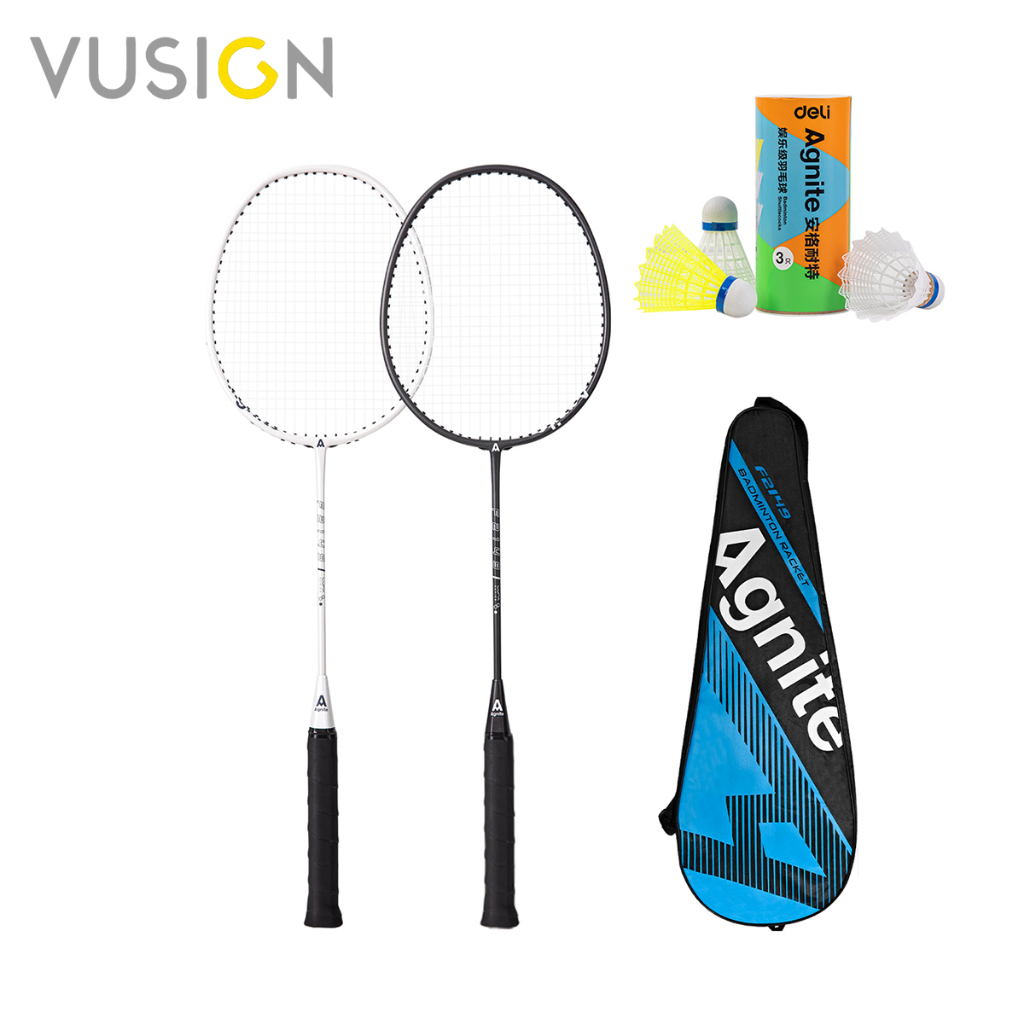 Vusign ไม้แบดมินตันอลูมิเนียม ไม้แบด แพ็คคู่ ฟรี! ลูกแบด+กระเป๋าสะพาย น้ำหนักเบา Badminton Racket