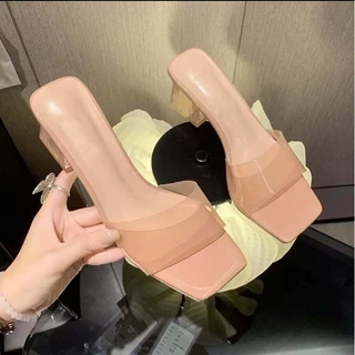 🥳24h.พร้อมส่งในไทย👡ร้องเท้าส้นสูงเหลี่ยมใส(2.5")💕ใส่ออกงาน แฟชั่น🥰ชมพูเนื้อละมุม/ดำ/เงิน💕 A