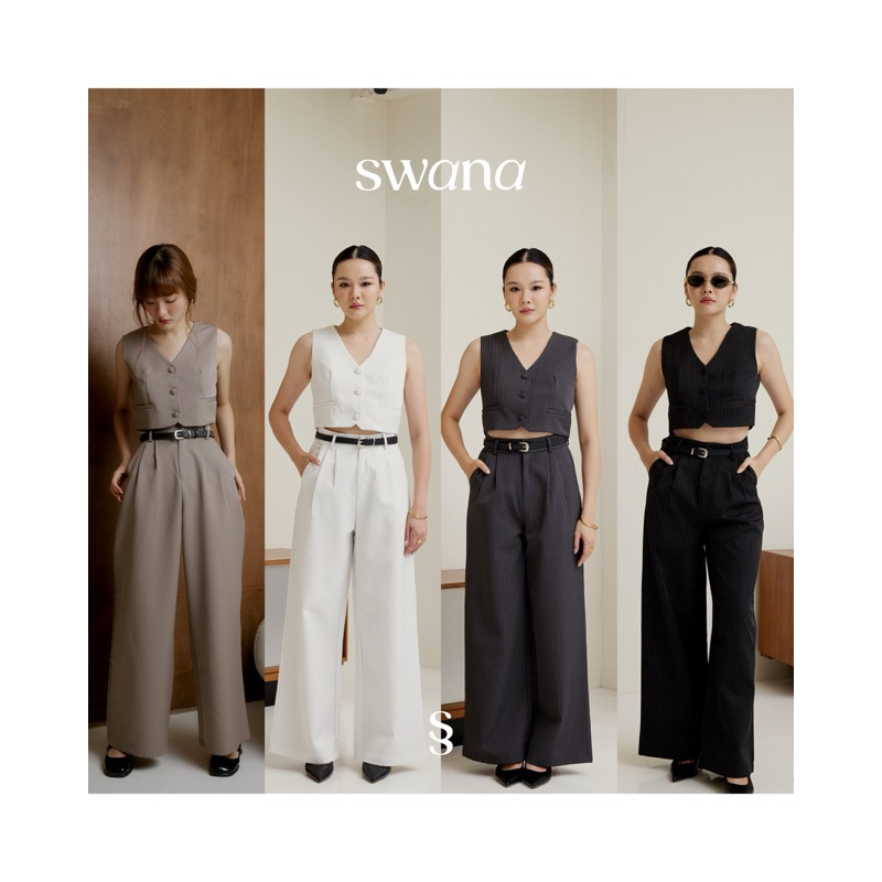 “ Cayla vest set “  (XS-XL) 3ชิ้นได้ทั้งชุด  เสื้อ + กางเกงขายาว (แถมเข็มขัด) - Swanashop