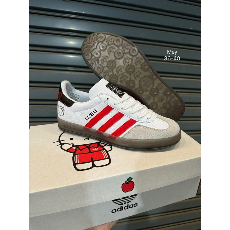 จัดโปร รองเท้าผ้าใบ GAZELLE X 50th Anniversary มาในลุคสีขาวตัดแดง น่ารักสุดๆ (size36-40)แถมกล่อง