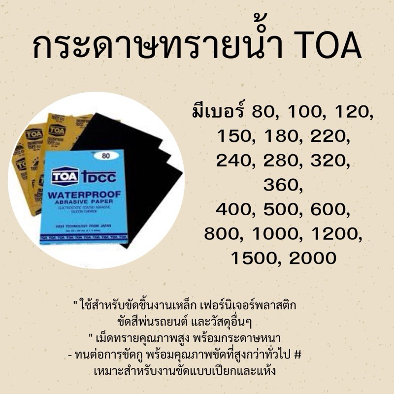 TOA กระดาษทรายน้ำ  ครบทุกเบอร์ 80 - 2000 แท้ 100%