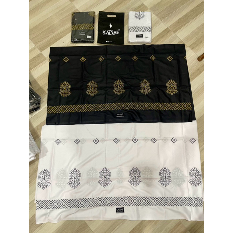 ผ้าโสร่งชาย พื้นดำและพื้นขาว สไตล์Wadimor aceh แบรนด์Katsae (งานปัก)ใหม่ล่าสุด พรีเมี่ยม