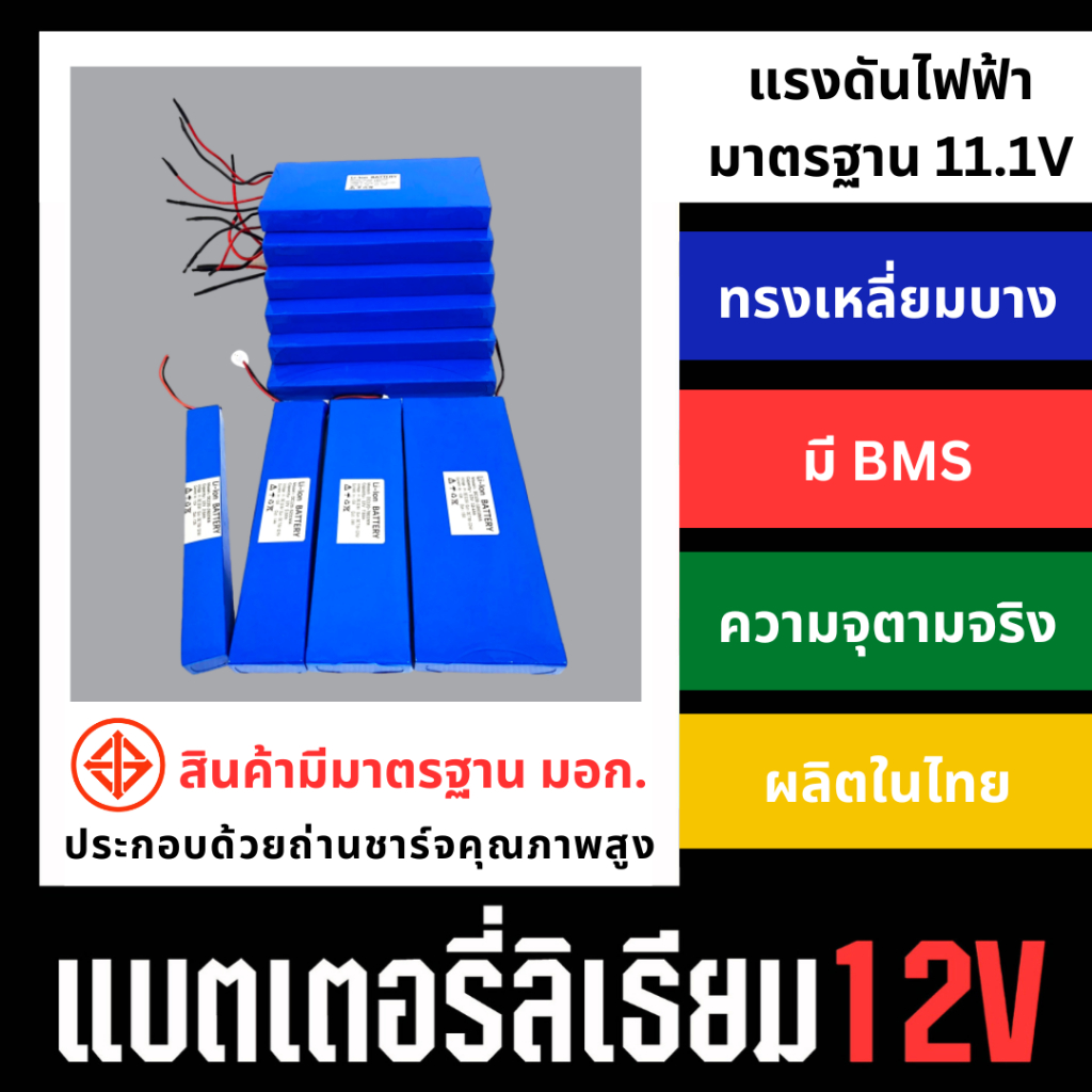 แบตรูปทรงใหม่่ ! แบตเตอรี่ลิเธียม 12V 18650 *ทรงเหลี่ยมแบน* แบตเตอรี่เครื่องใช้ไฟฟ้า ไฟโซล่าเซลล์ ถ่านชาร์จ 2.6-13Ah