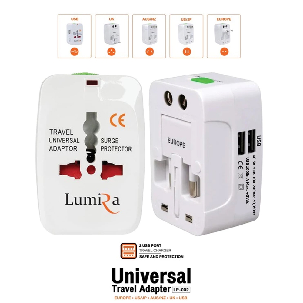 Lumira Universal Travel 2USB Adaptor ALL IN ONEหัวแปลงปลั๊กทั้วโลก สำหรับนักเดิน