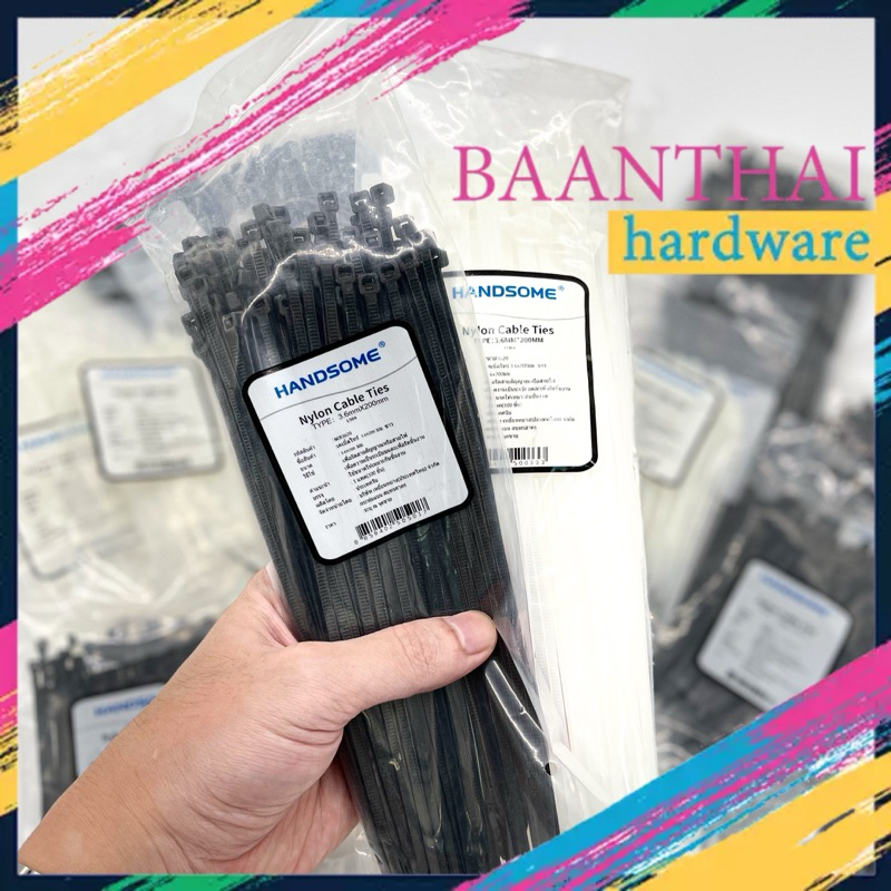 เคเบิ้ลไทร์ หนวดกุ้ง Cable Tie สายรัด หนามาก ถุง100เส้น 4”,6”,8”,10”,12”