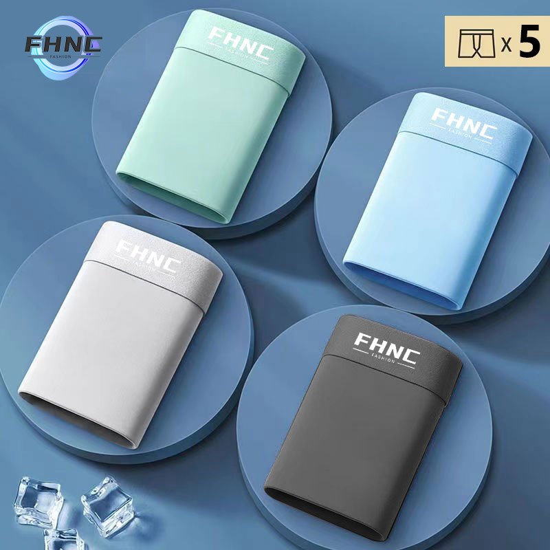 FHNC กางเกงบ็อกเซอร์ชาย ชุด 5 ชิ้น ทำจากผ้าไหมน้ำแข็ง ประกอบด้วย กางเกงในและสแปนเด็กซ์ กางเกงบ็อกเซอร์ไร้ตะเข็บ เบาและระ