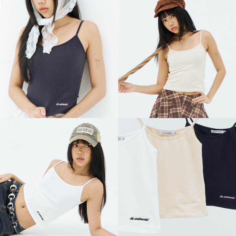 THE SENTIMENTAL FITTED BASIC CAMI TOP | เสื้อสายเดี่ยว รัดรูป มีลายปัก