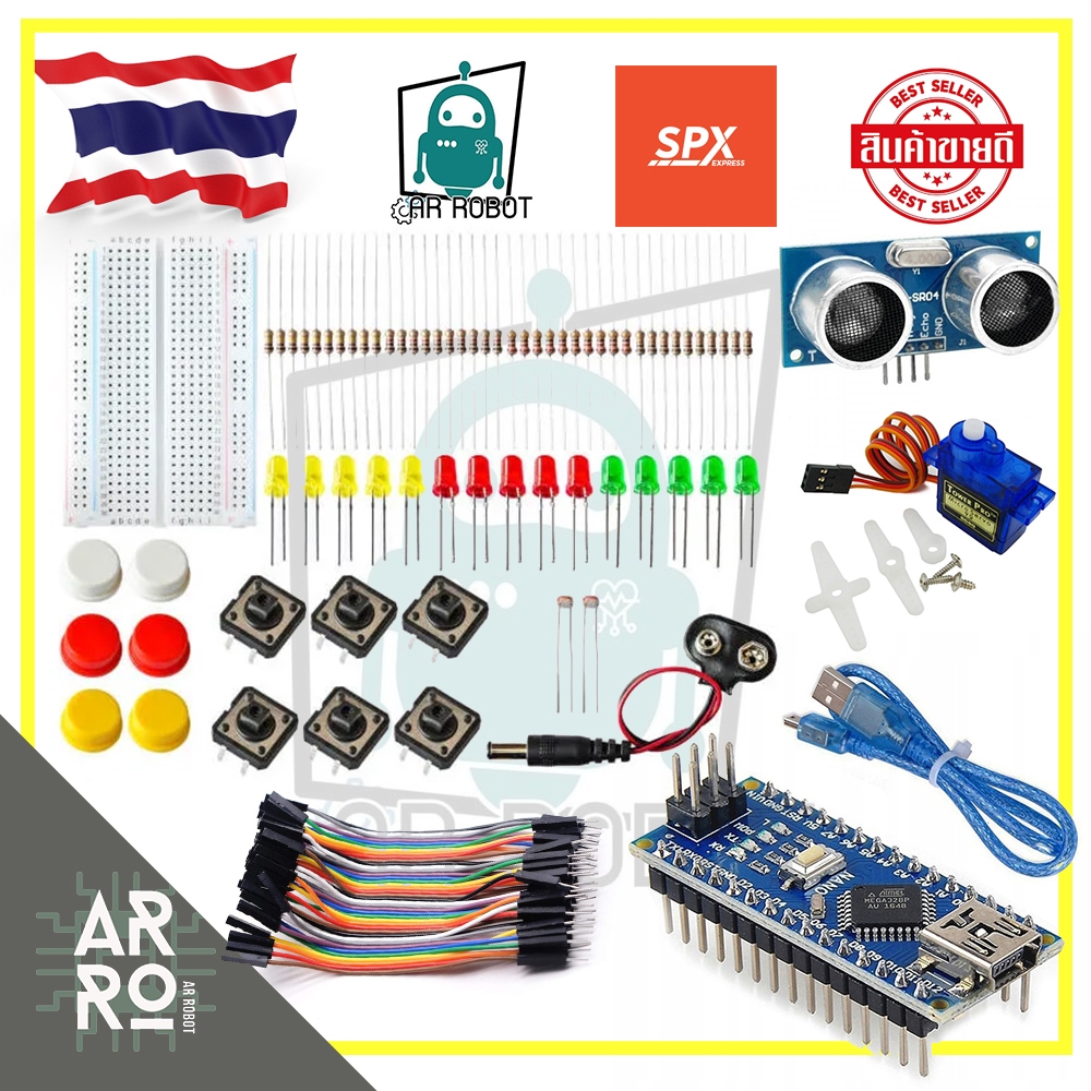 ชุดเรียนรู้​ Arduino​ Nano​ ครบชุด Arduino​ Nano​  พร้อมสาย​ USB​ อุปกรณ์จัดเต็ม (สินค้าในไทย)