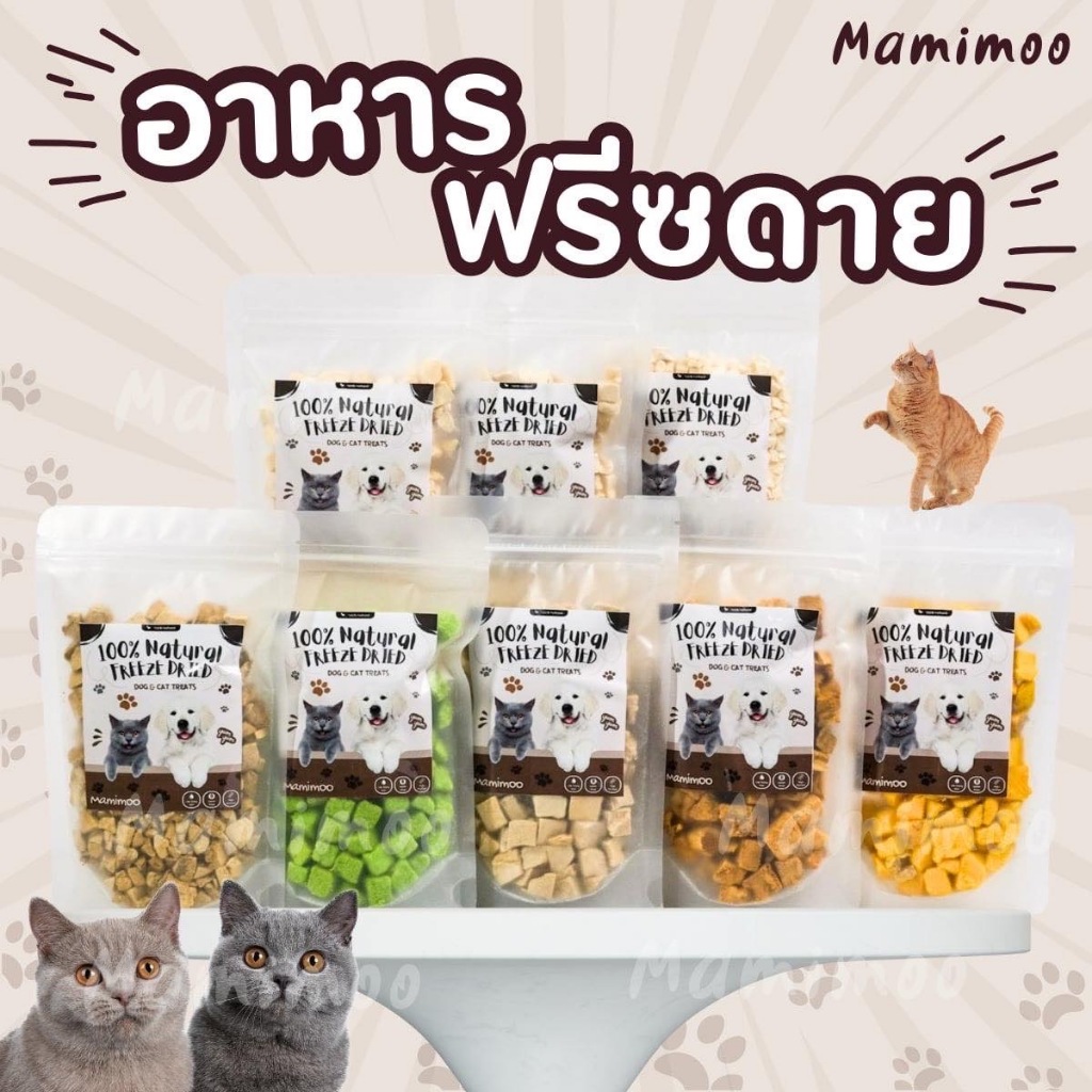 ขนมฟรีซดรายสัตว์ เนื้อสัตว์แท้100% ขนาด100g  ไม่เติมเกลือ ไม่ใส่สารปรุงแต่ง ไม่เป็นโรคไต